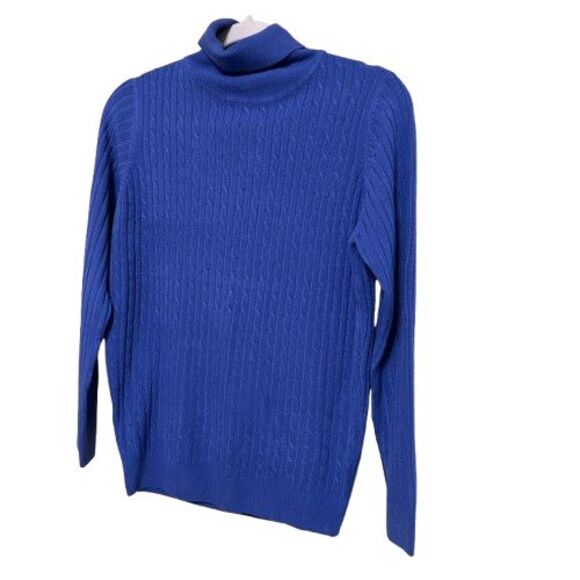 Cashmere Best Quality Turtleneck Sweater Womens Medium Purple Cable Knit Ribbed - Picture 2 of 8